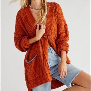 Free people Montana Cable knit cardigan- rust orange
